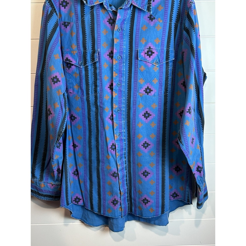 VTG Wrangler Brushpopper Blue Aztec Rodeo Cowboy Western Southwest Men's 17-35 - Picture 4 of 10
